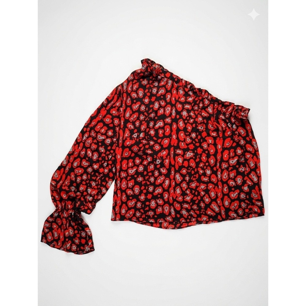 BuddyLove Siri One Shoulder Leopard Print Blouse Red Black XS CG3656
